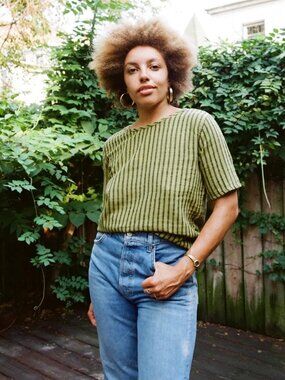 Curator SF Hanna Tee in Avocado Black Stripe Size M